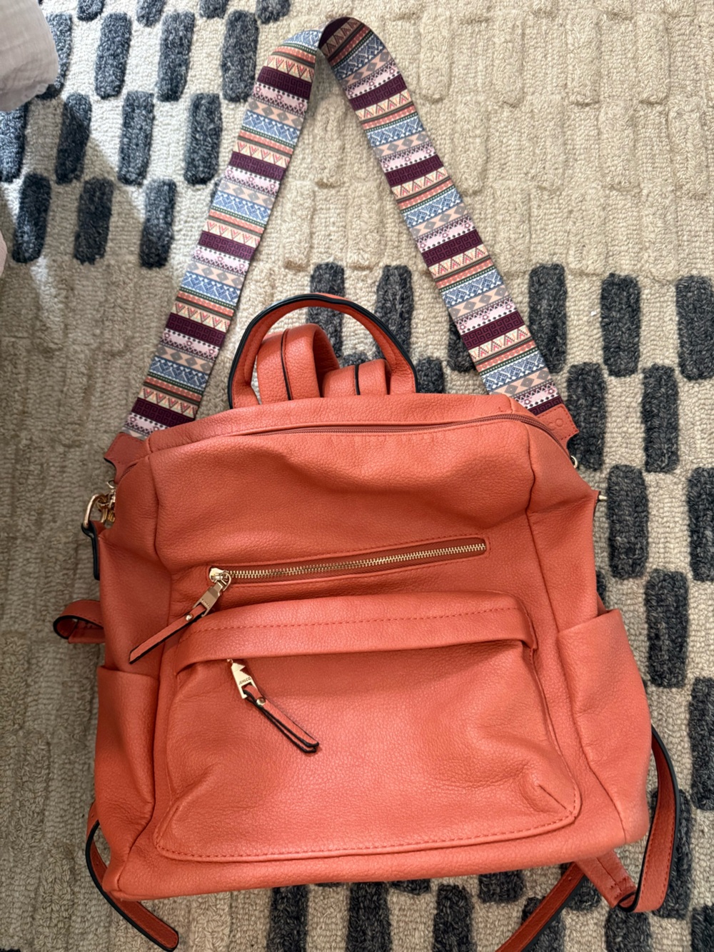 Faux Leather Backpack with Patterned Straps